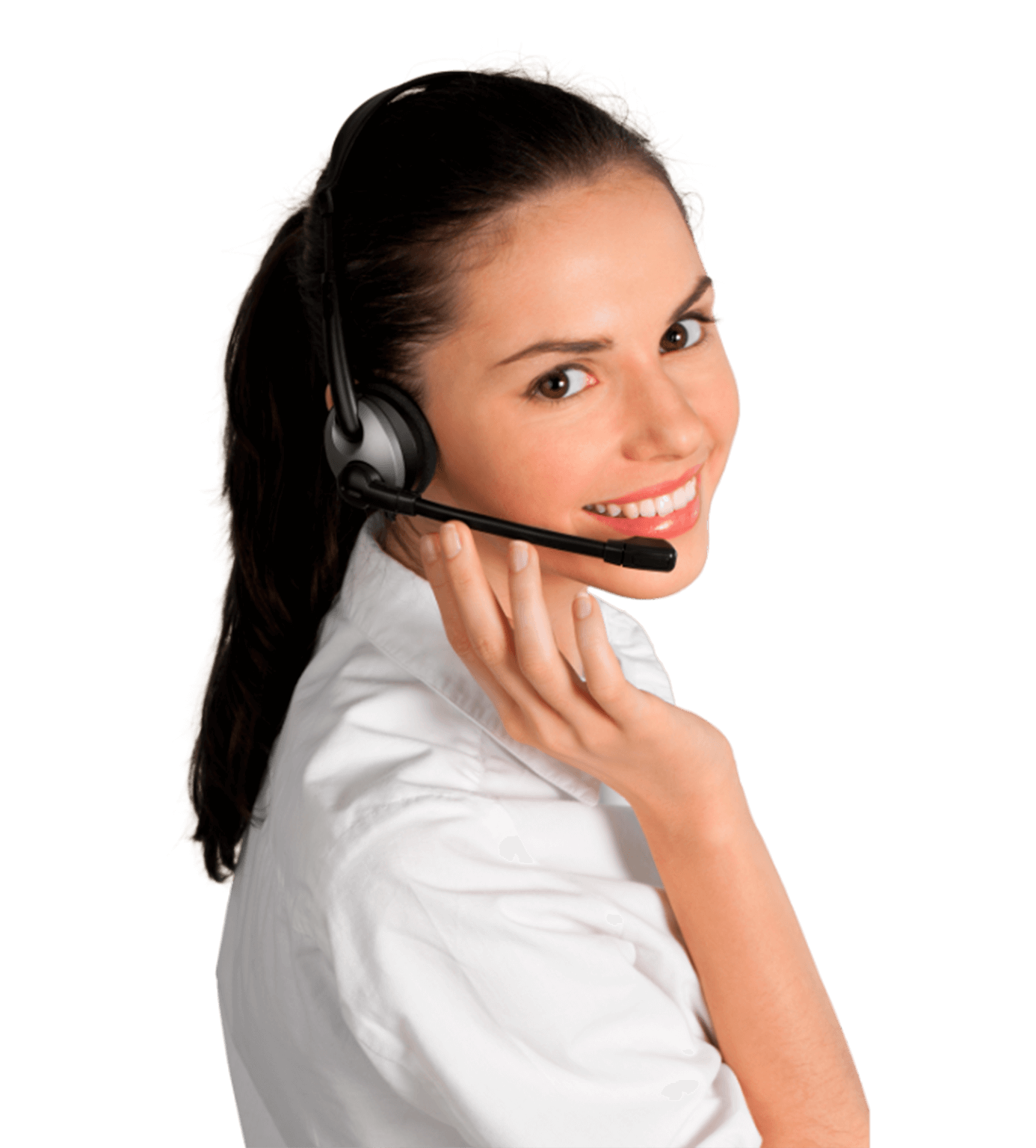 A smiling woman with headset, ready to help