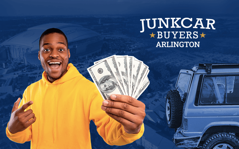 Young man showing cash in his hand, showing we are junk car buyers Arlington